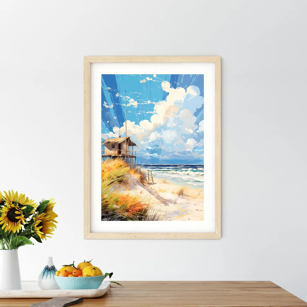 German Strandkorbbaltic Sea Beach - A Painting Of A Beach With A Hut And Waves Custom Print