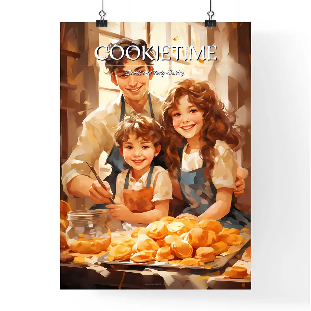 Happy Family Funny Kids Bake Cookies In Kitc Poster