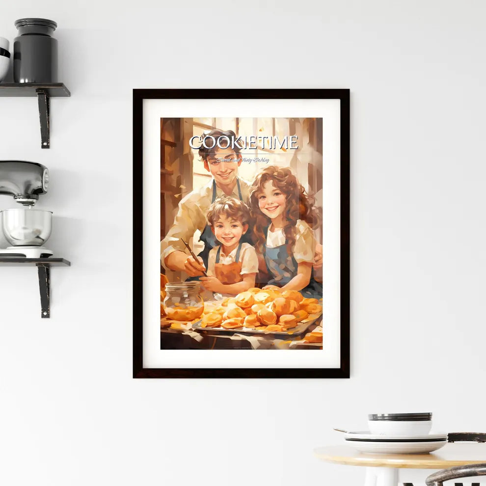 Happy Family Funny Kids Bake Cookies In Kitc Framed Print