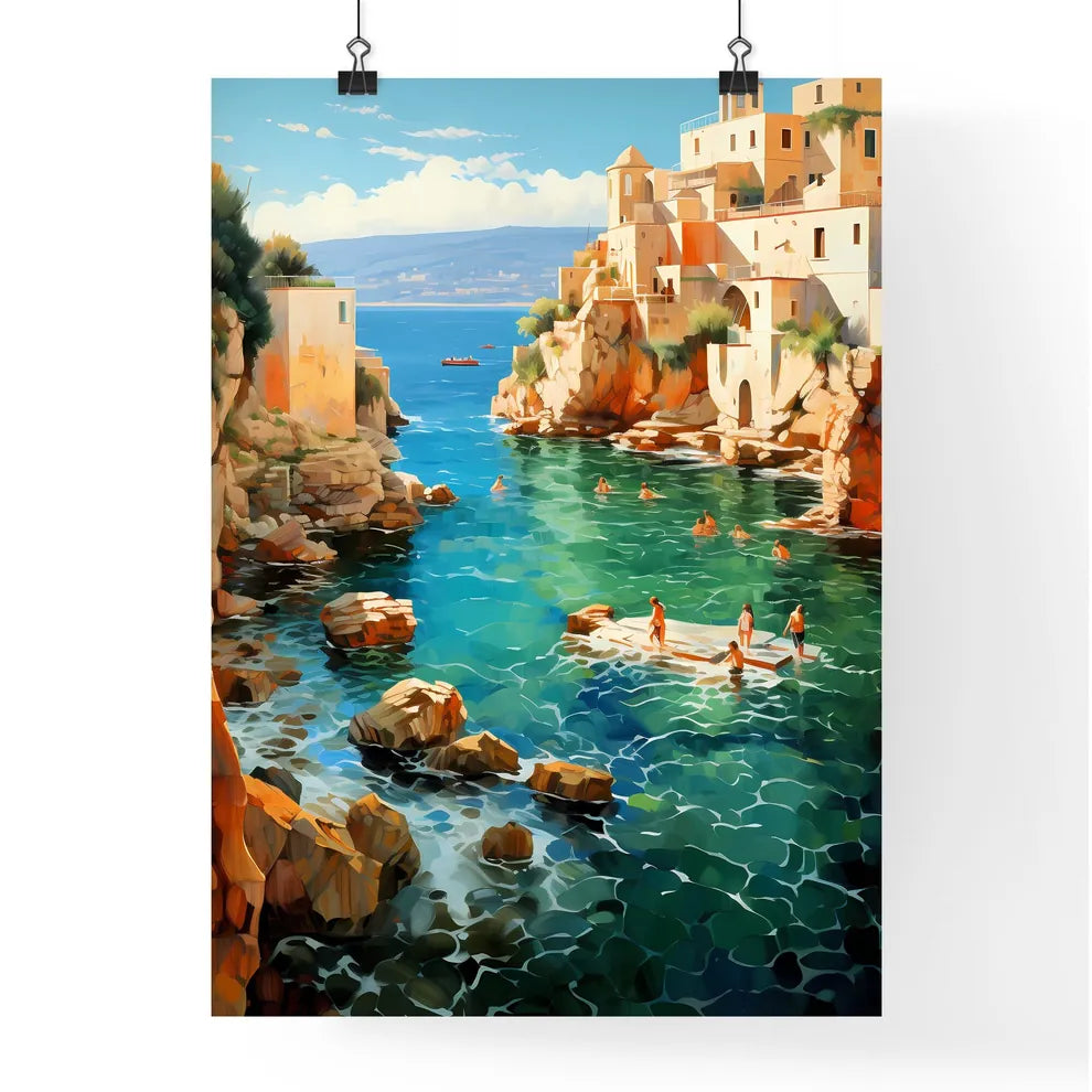 Mediterranean Sea Bath Scene In The Golden 20S - A Group Of People Swimming In A Body Of Water Poster
