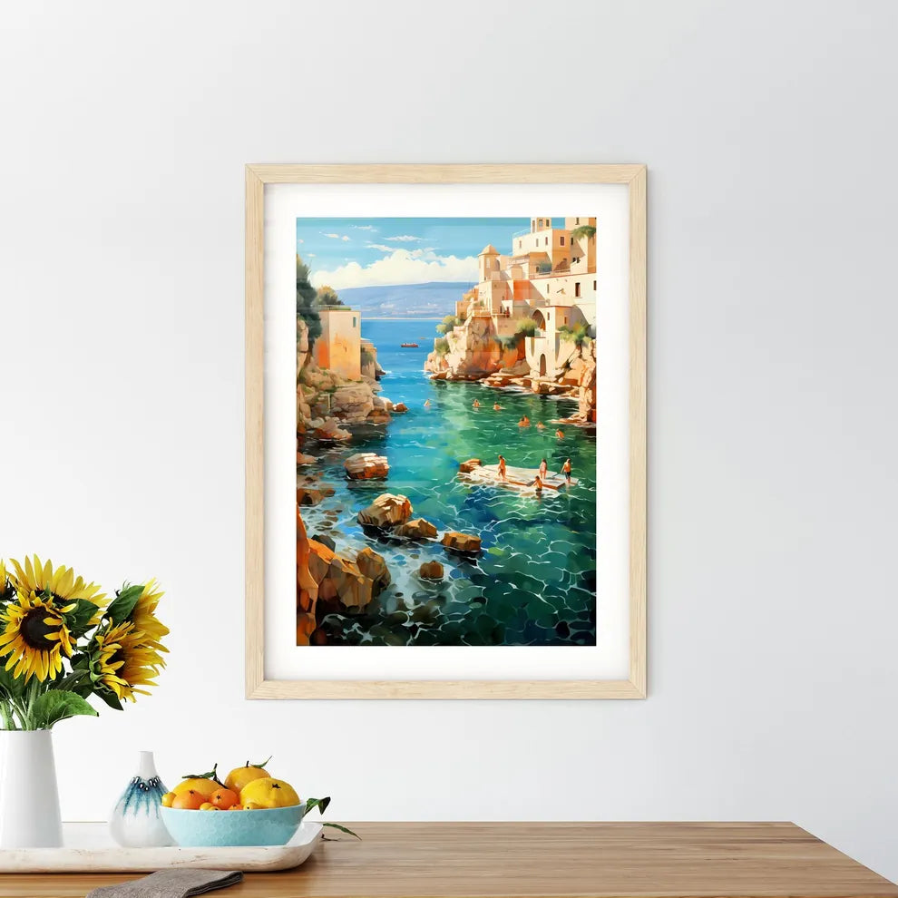 Mediterranean Sea Bath Scene In The Golden 20S - A Group Of People Swimming In A Body Of Water Custom Print