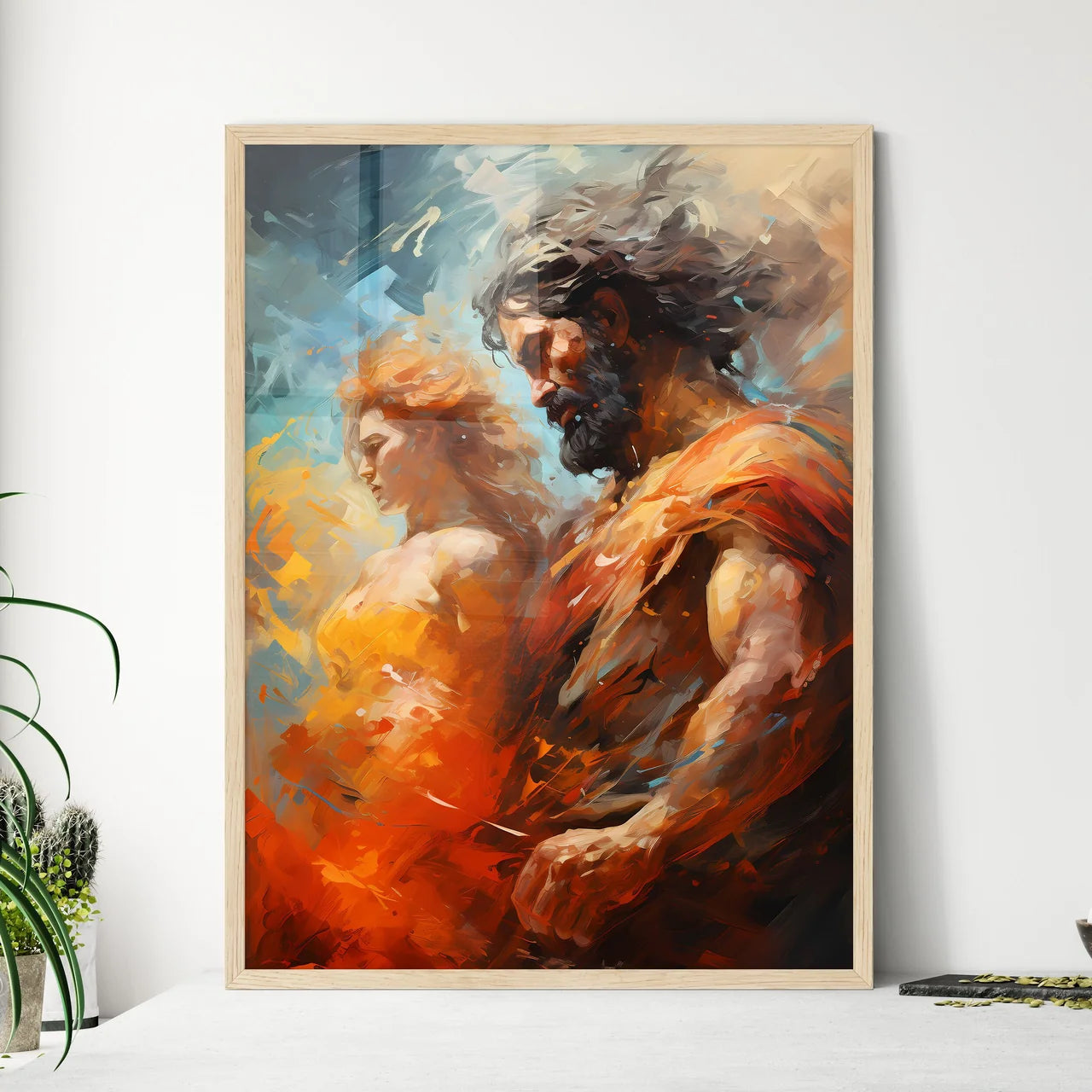 Odysseus Defeated The Minotaur - A Painting  - Framed Art Print