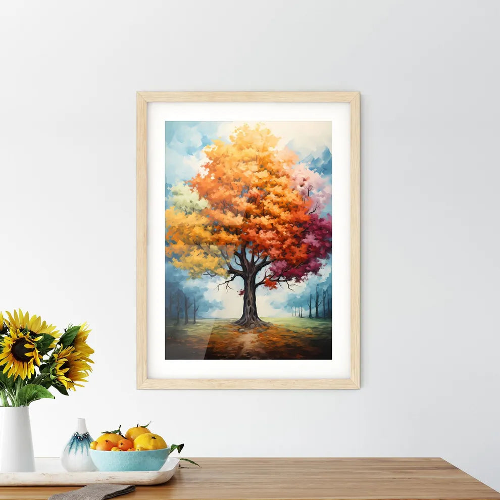 One Tree Variation Of Seasons - A Painting O Framed Print