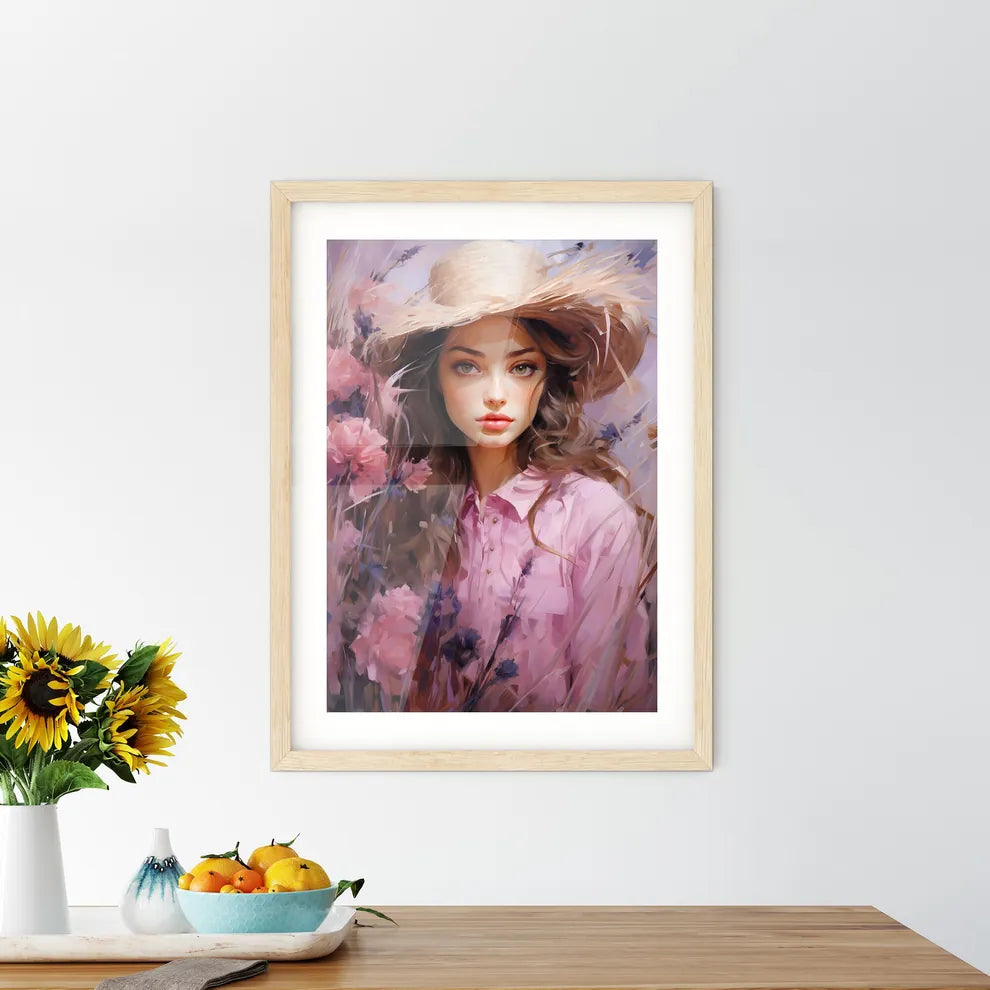 Pink Lavender In Autumn - A Woman In A Framed Print
