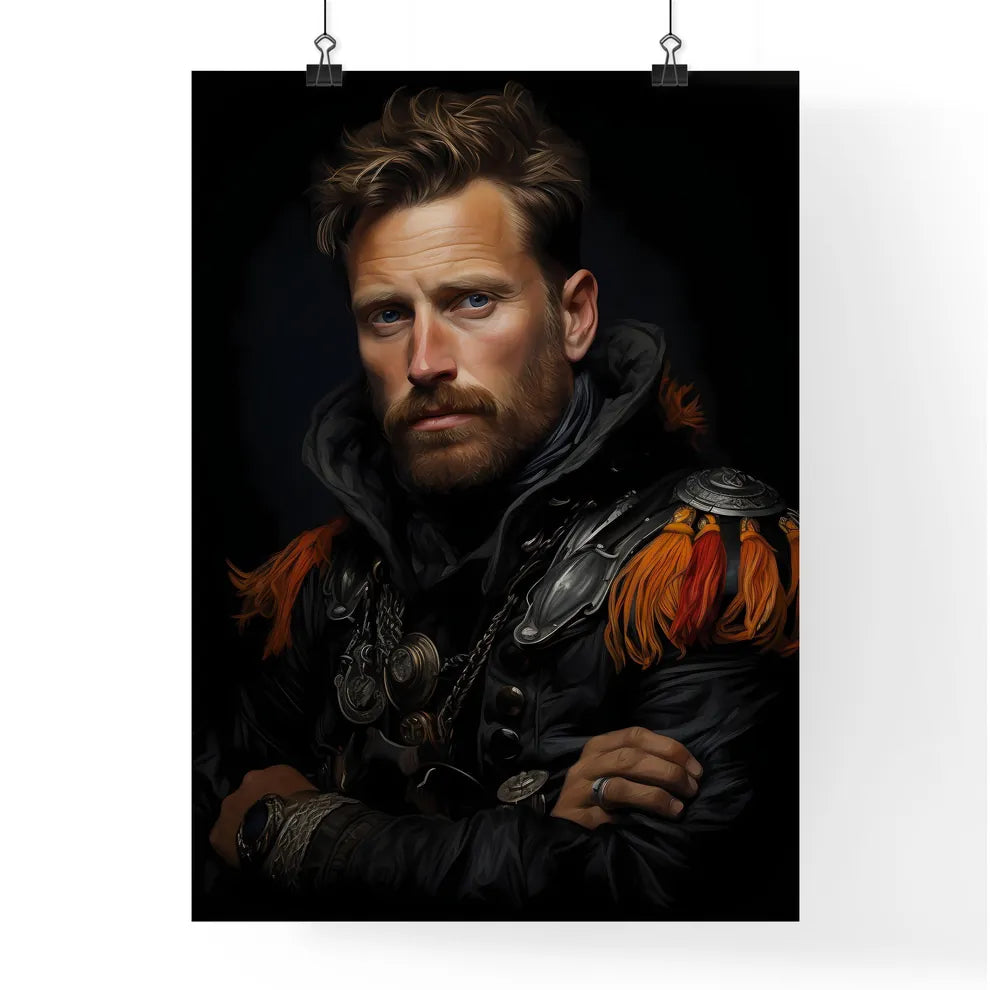 Sir Peter Paul Rubens - A Man With Beard And Mustache Wearing A Black Coat With Orange And Black Feathers Default Title