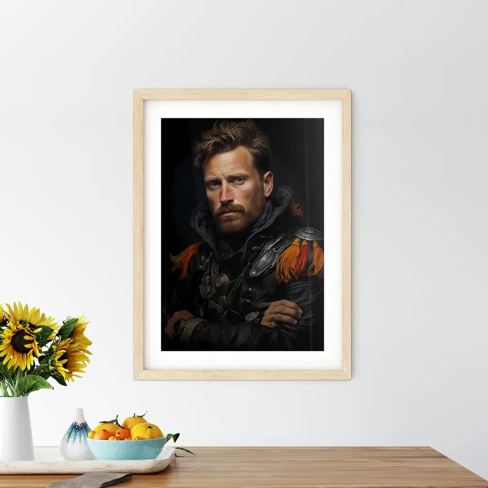 Sir Peter Paul Rubens - A Man With Beard And Mustache Wearing A Black Coat With Orange And Black Feathers Default Title