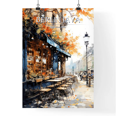 Urban Coffeehouse In Berlin In 20S - A Painting Of A Building With Tables And Chairs