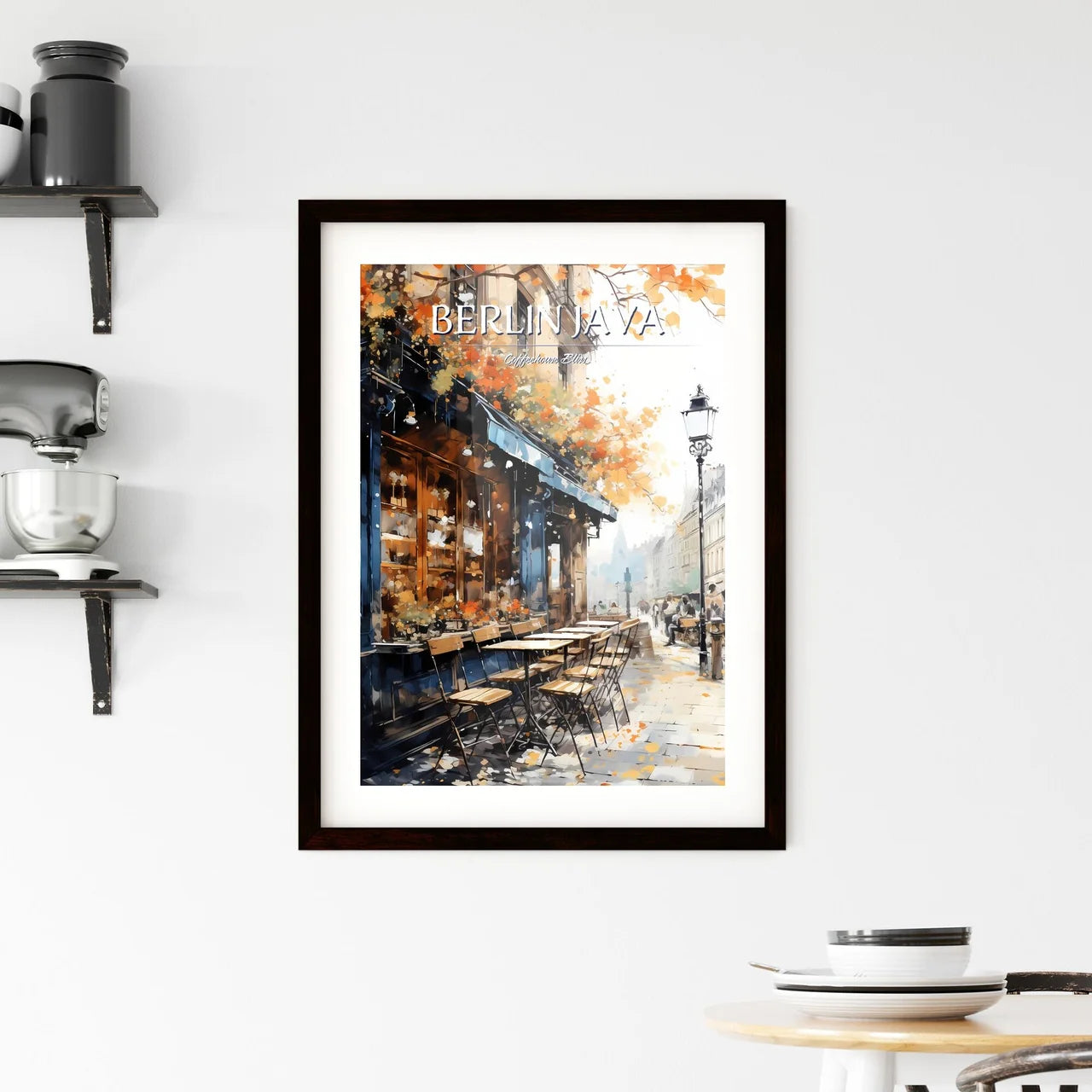 Urban Coffeehouse In Berlin In 20S - A Painting Of A Building With Tables And Chairs Custom Print