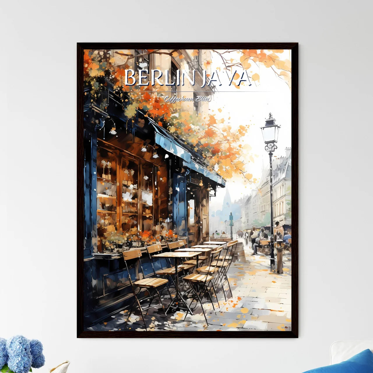 Urban Coffeehouse In Berlin In 20S - A Painting Of A Building With Tables And Chairs Framed Art