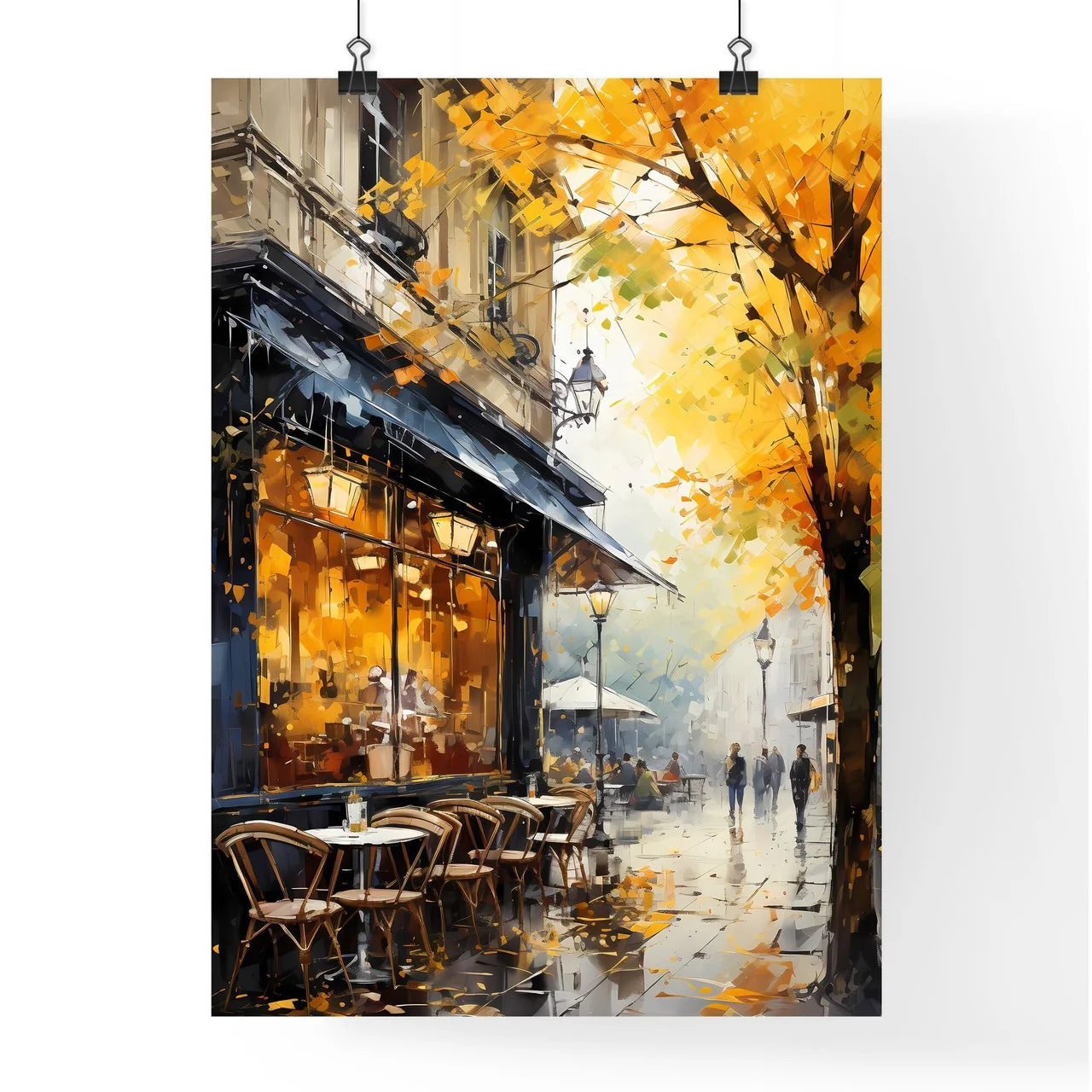 Urban Coffeehouse In Berlin In 20S - A Painting Of A Street With Tables And Chairs Poster