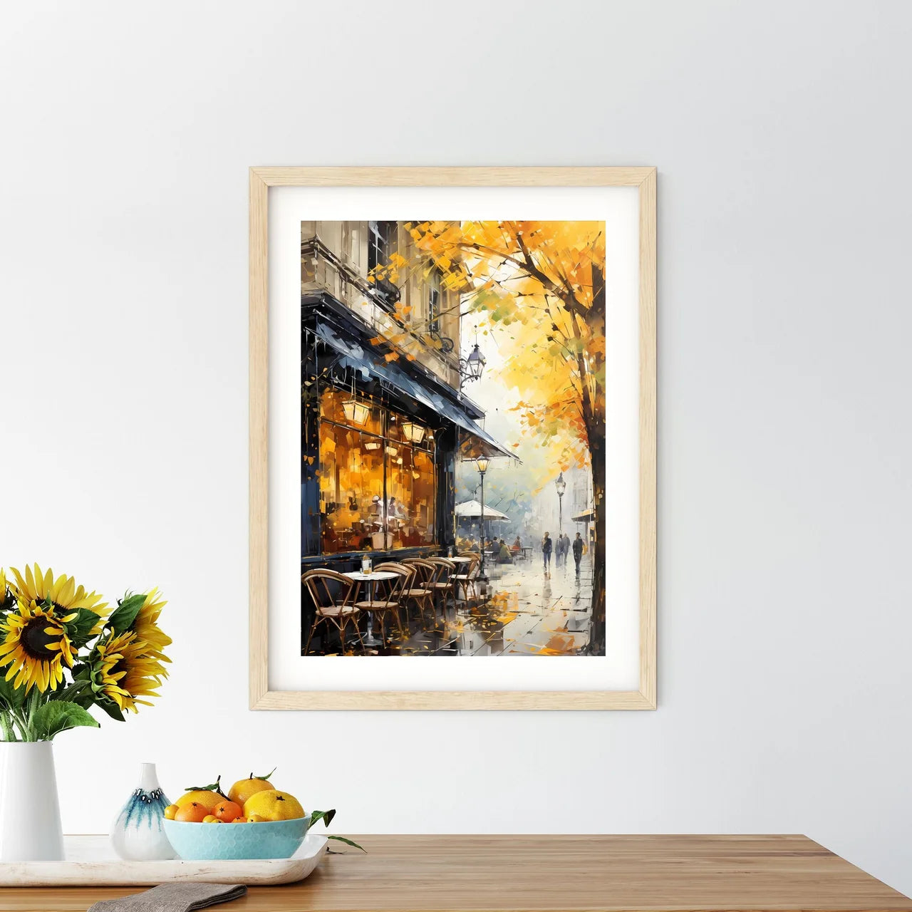 Urban Coffeehouse In Berlin In 20S - A Painting Of A Street With Tables And Chairs Custom Print