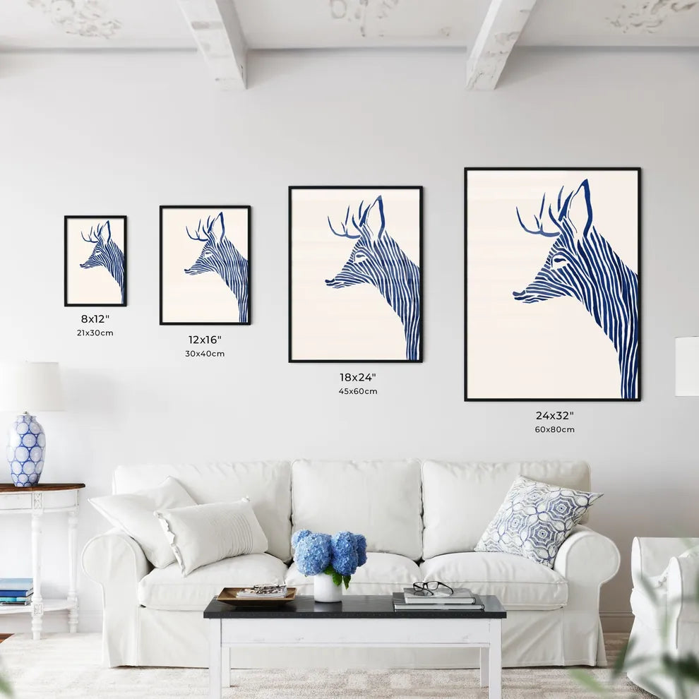 Black Marker Style Drawing Of A Deer Woodcut Print  Size Chart