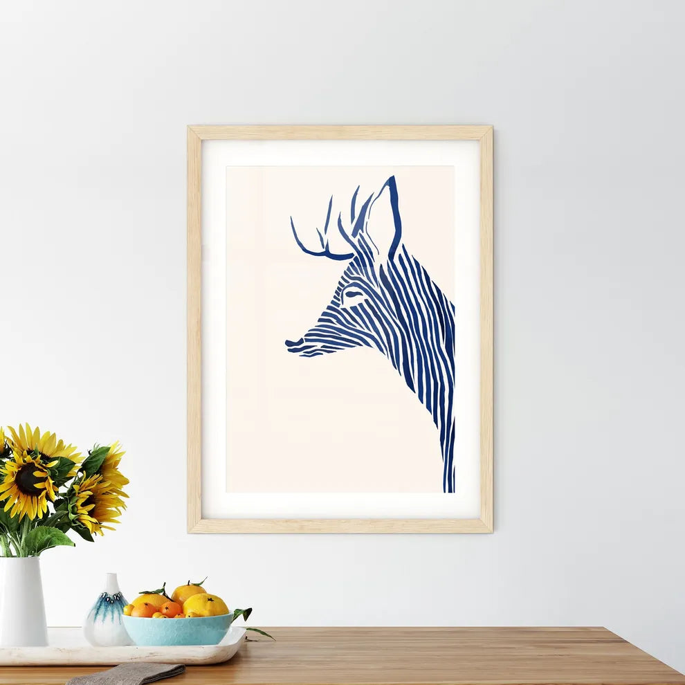 Black Marker Style Drawing Of A Deer Woodcut Print  Framed Print