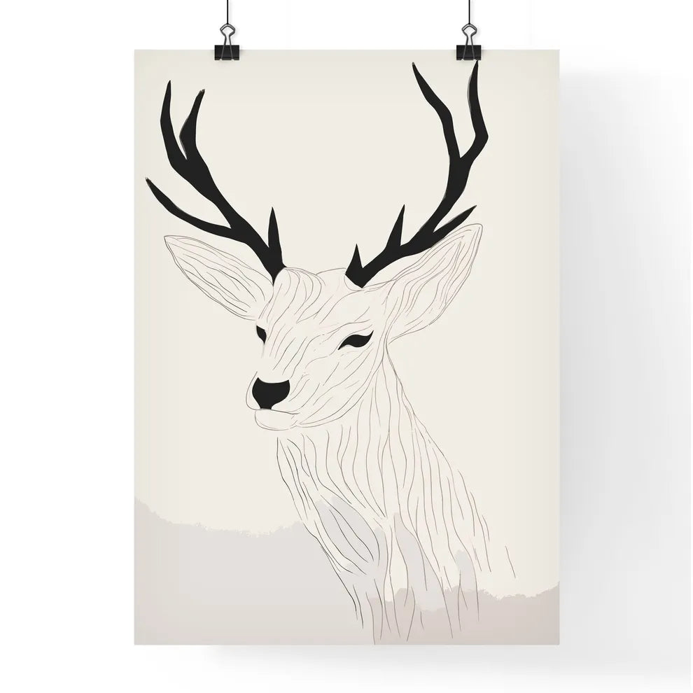 Black Marker Style Drawing Of A Deer Woodcut Print  Poster