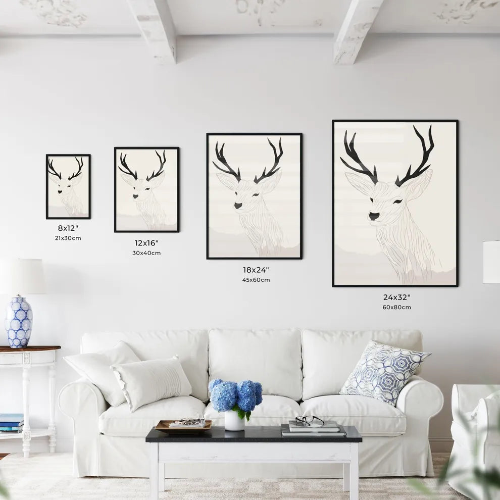 Black Marker Style Drawing Of A Deer Woodcut Print  Size Chart