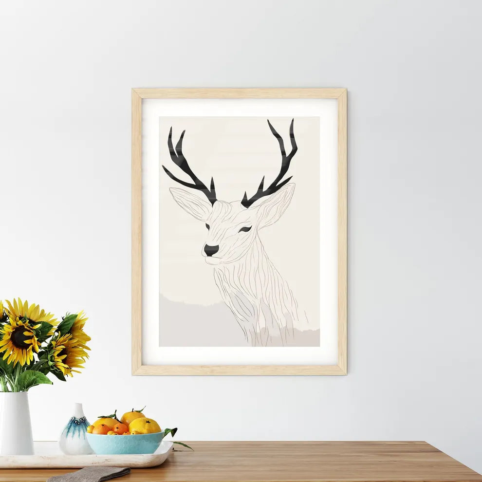Black Marker Style Drawing Of A Deer Woodcut Print  Framed Print