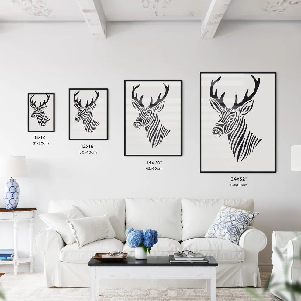 Black Marker Style Drawing Of A Deer Woodcut Print  Size Chart