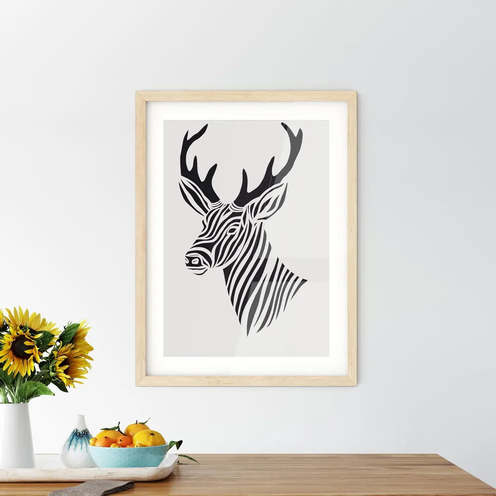 Black Marker Style Drawing Of A Deer Woodcut Print  Framed Print