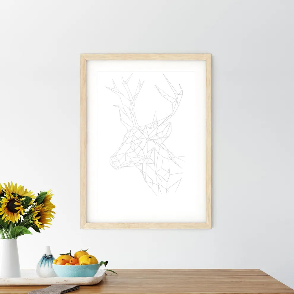 Low Poly Deer Logo Woodcut Print Minimal Art  Framed Print