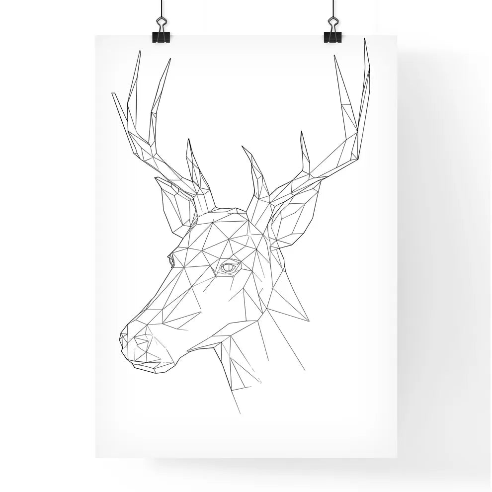 Low Poly Deer Logo Woodcut Print Minimal Art  Poster