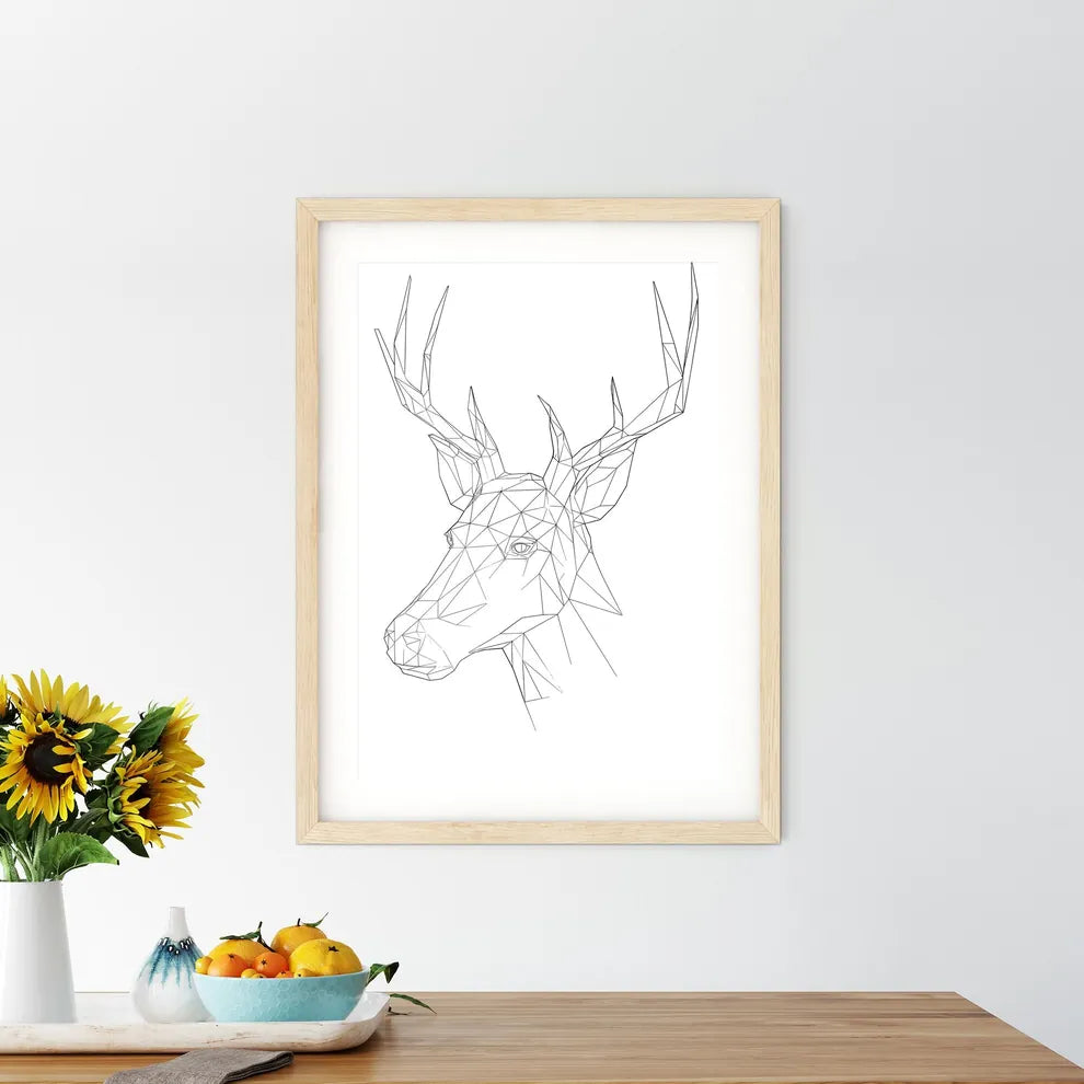 Low Poly Deer Logo Woodcut Print Minimal Art  Framed Print