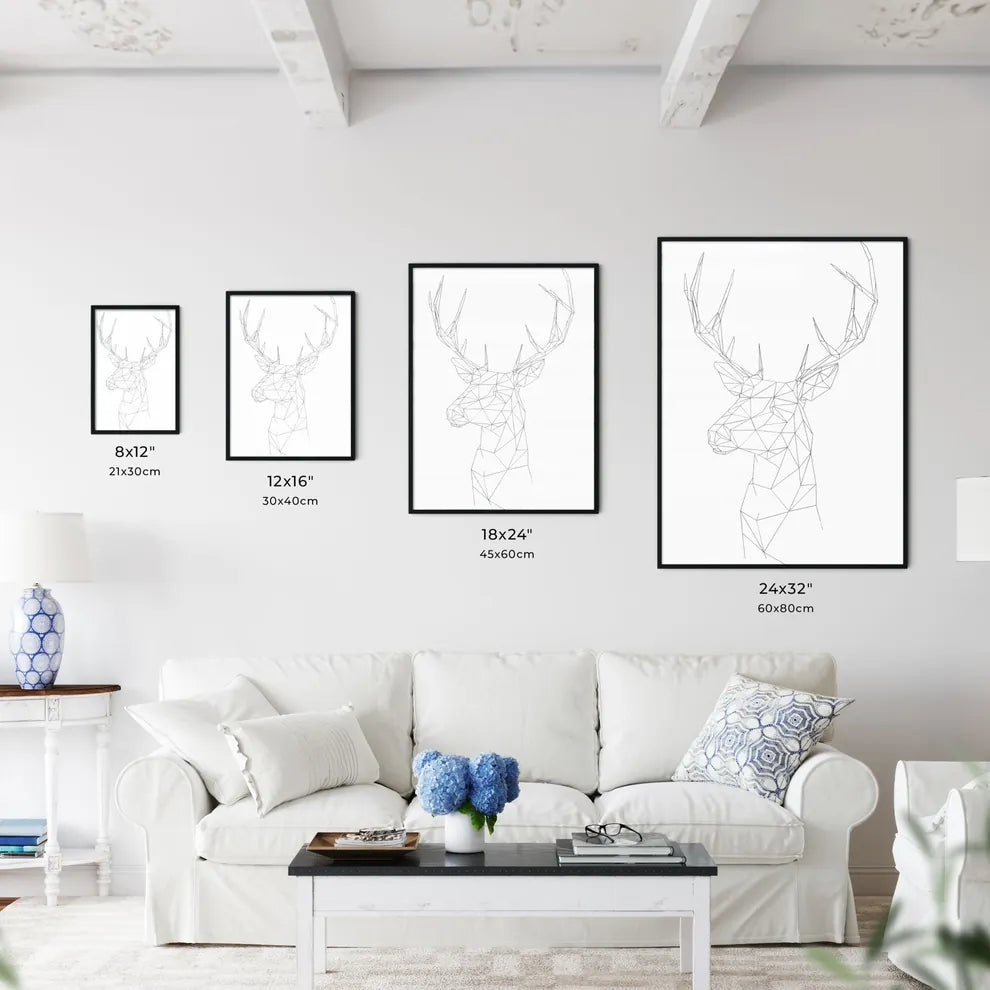 Low Poly Deer Logo Woodcut Print Minimal Art  Size Chart