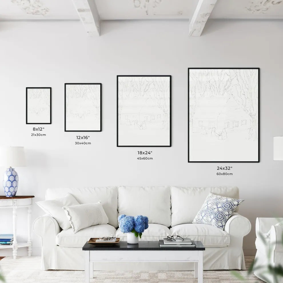 Two Little Humas In Front Of A Little House - A Drawing Of A House And A Group Of People Size Chart