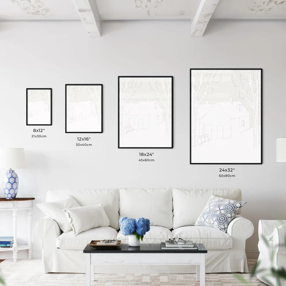 Two Little Humas In Front Of A Little House - A Drawing Of A House And Cats Size Chart