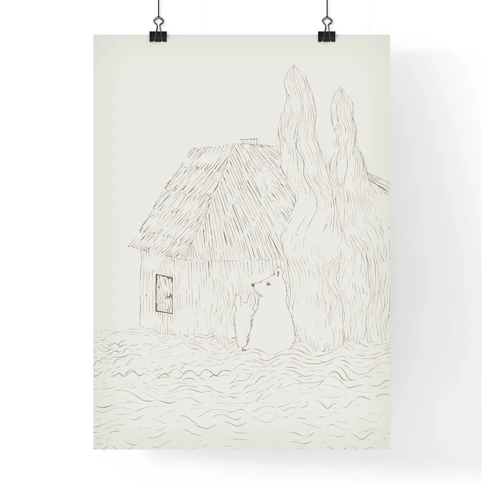 Two Little Humas In Front Of A Little House  Poster