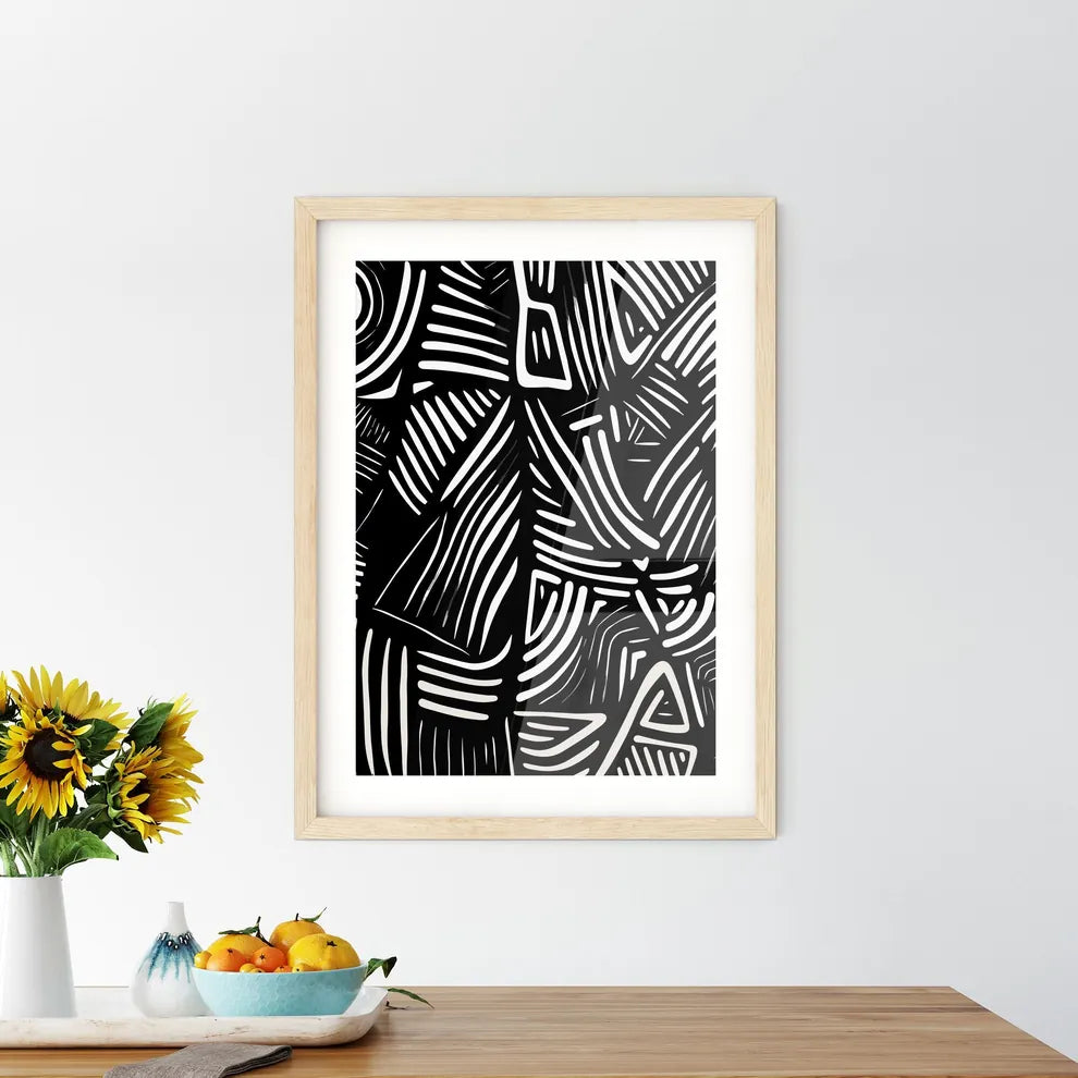 Abstract Lines And Shapes - A Black And  Framed Print