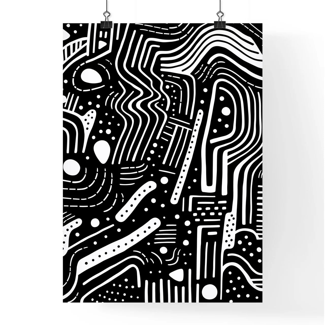 Abstract Lines And Shapes - A Black And  Poster