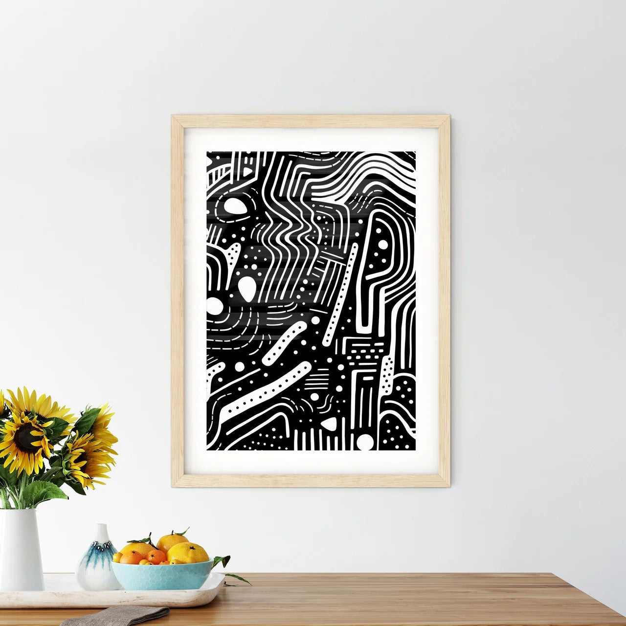 Abstract Lines And Shapes - A Black And  Framed Print