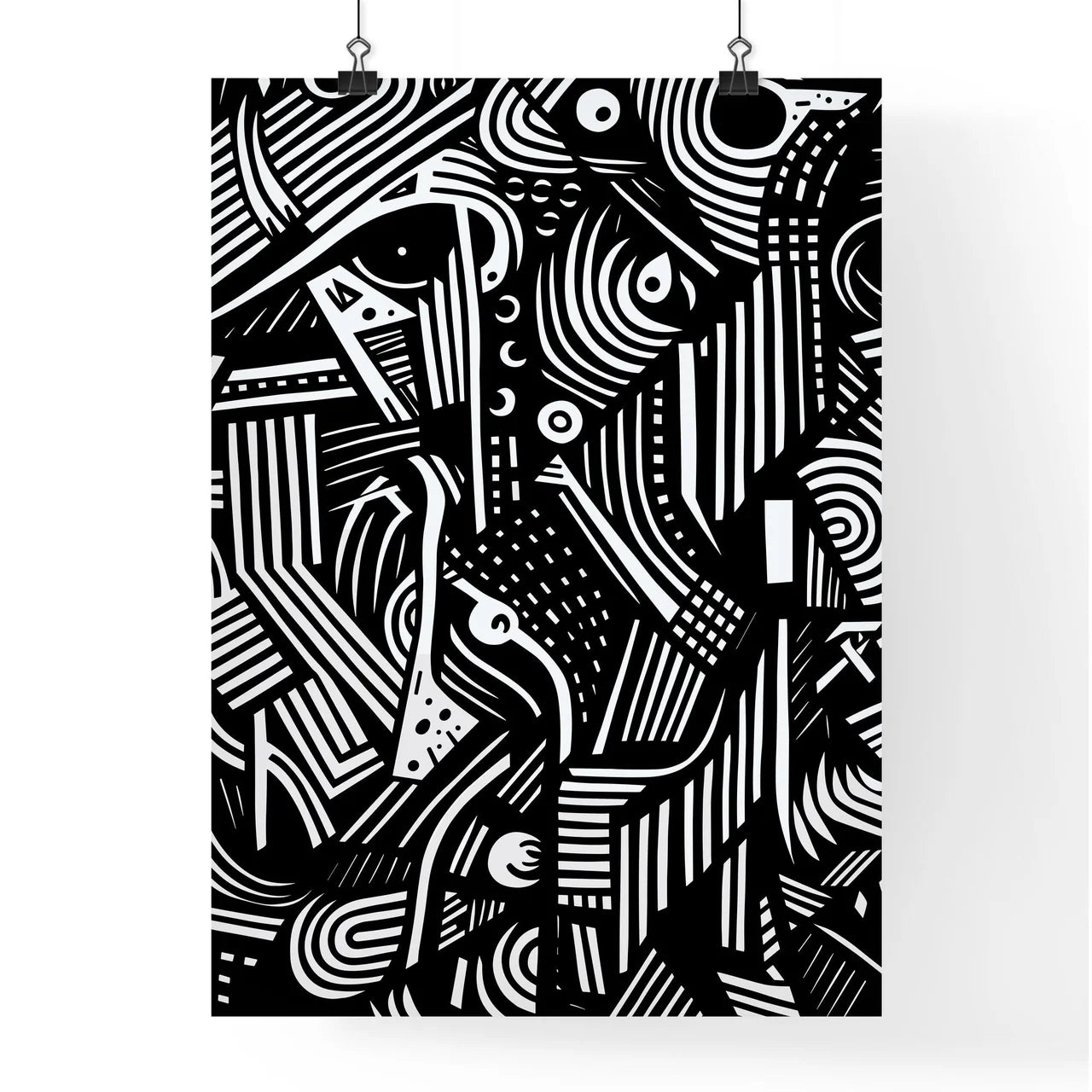 Abstract Lines And Shapes - A Black And  Poster