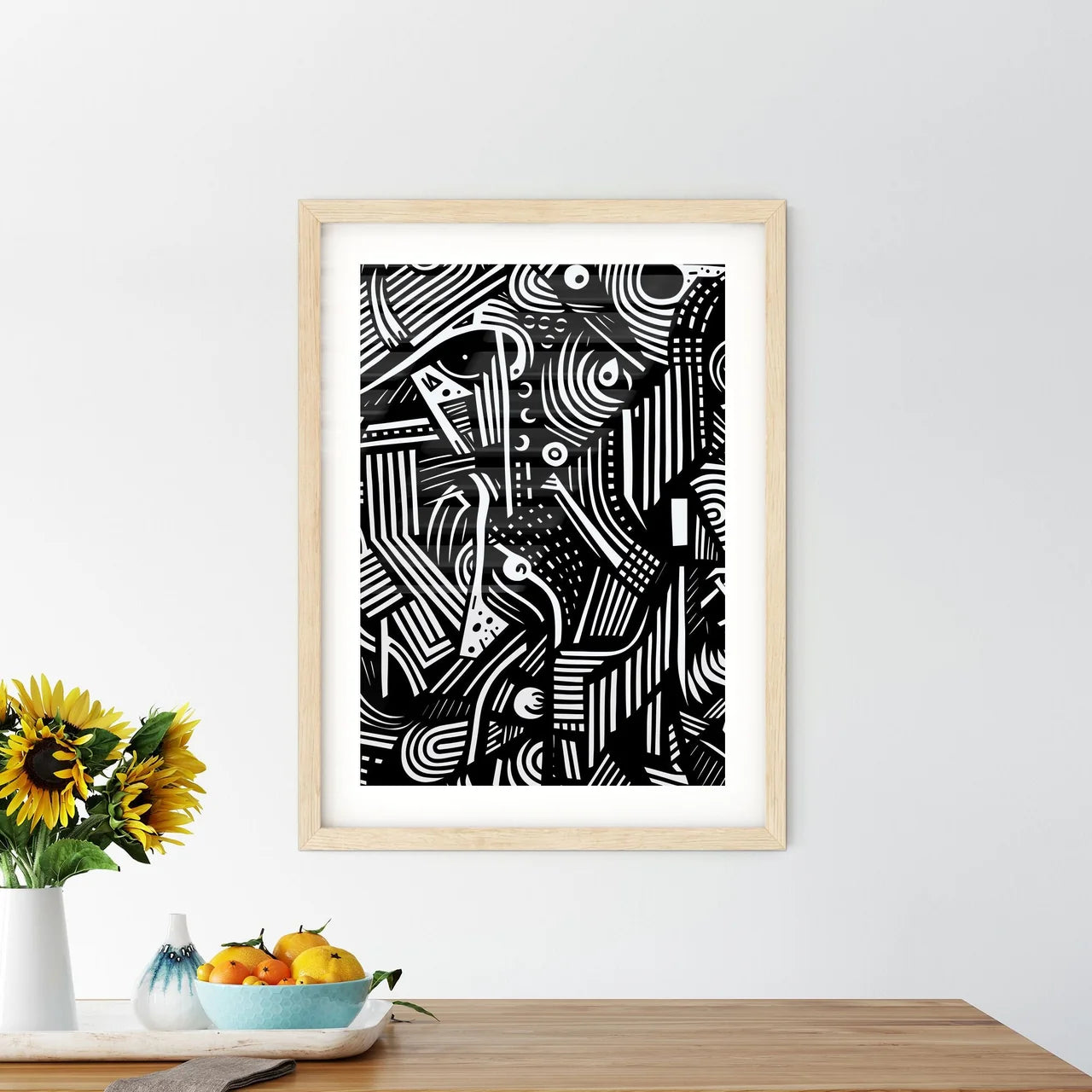 Abstract Lines And Shapes - A Black And  Framed Print