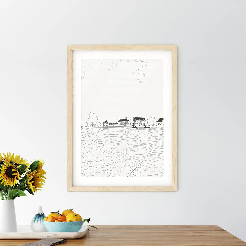 Amsterdam City Scene - A Drawing Of A Town On The Water Custom Print
