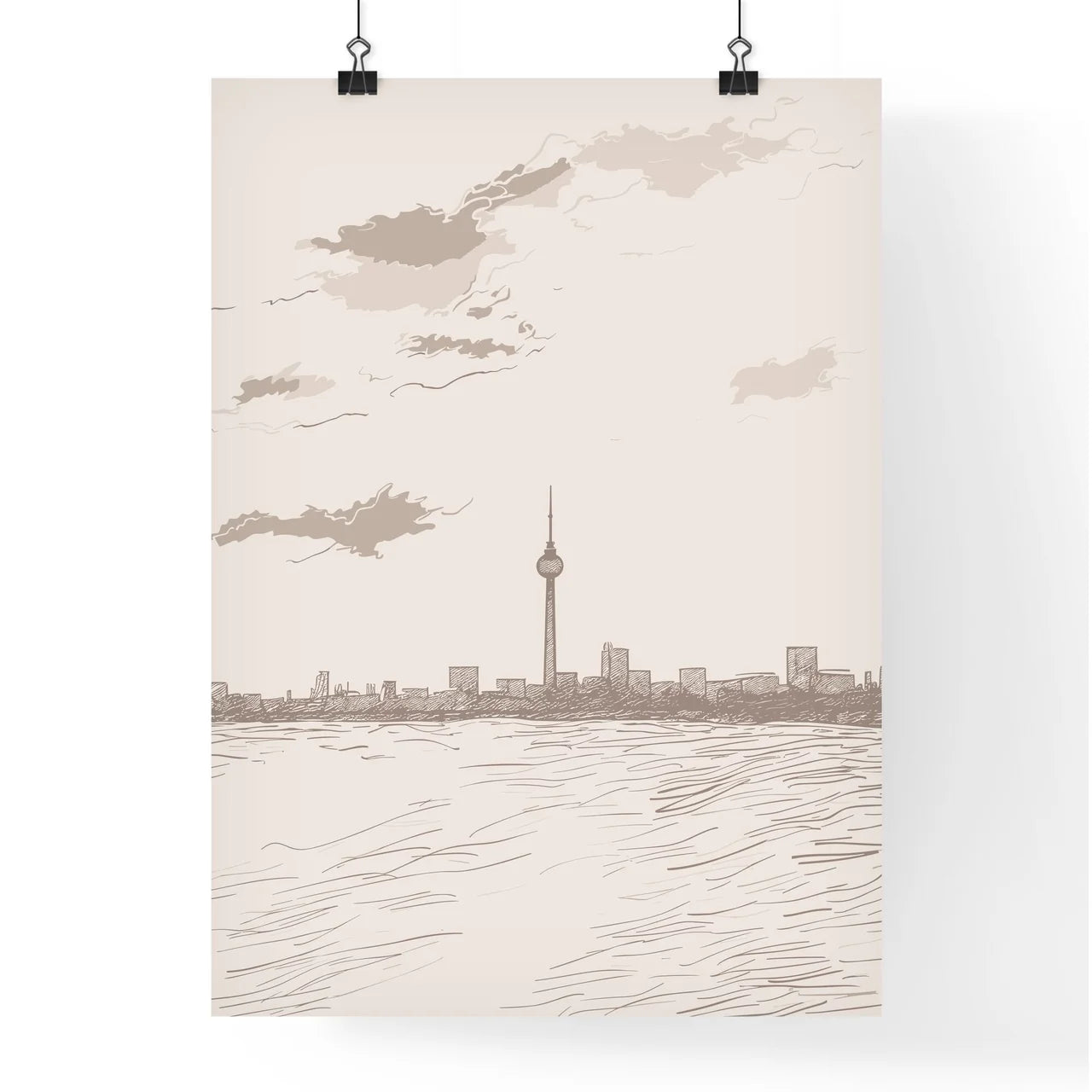 Berlin Skyline - A City Skyline With A Tall Tower In The Distance Poster