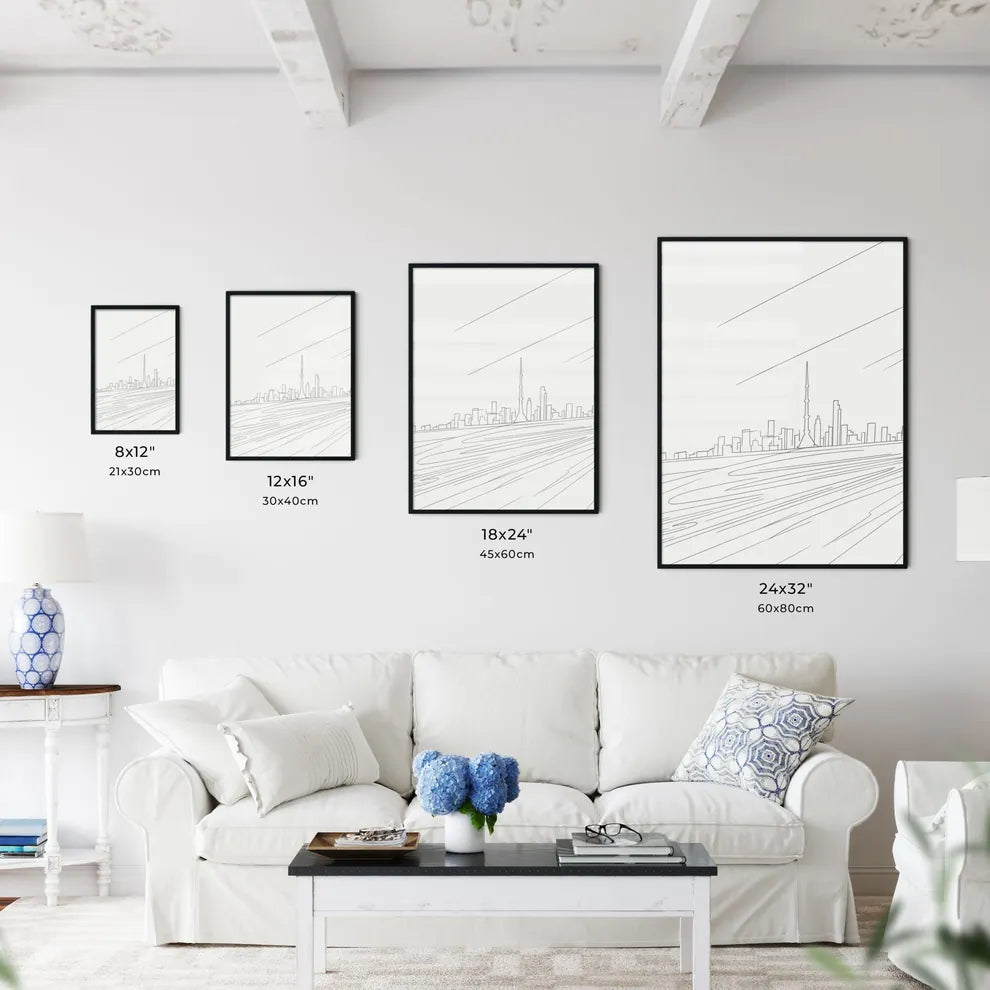 Boston Pier And Skyline - A Drawing Of A City Size Chart