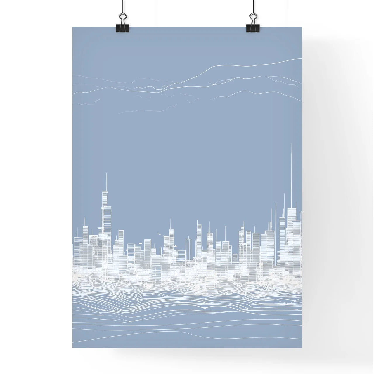 Boston Skyline - A White Cityscape With Blue Sky Poster