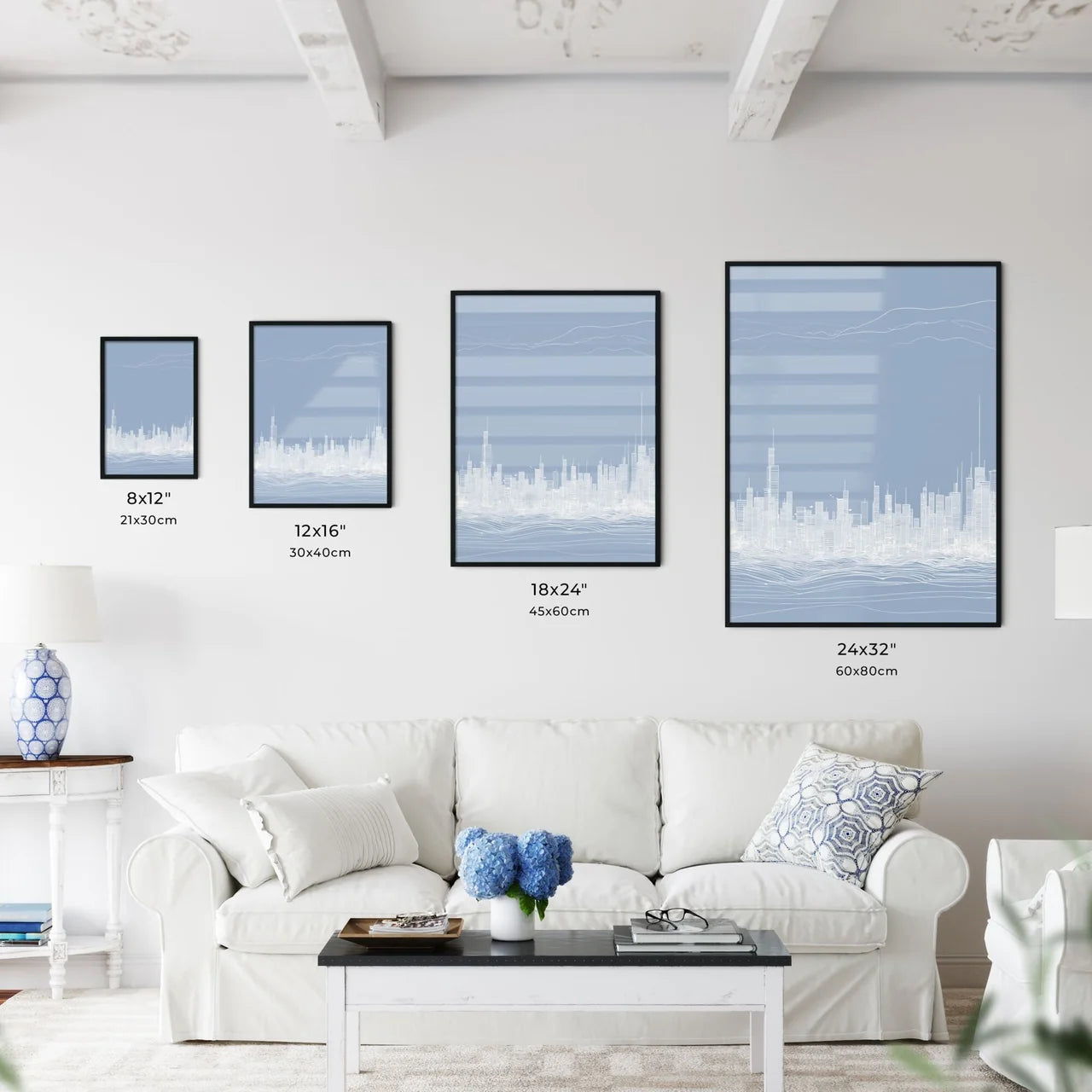 Boston Skyline - A White Cityscape With Blue Sky Size Chart