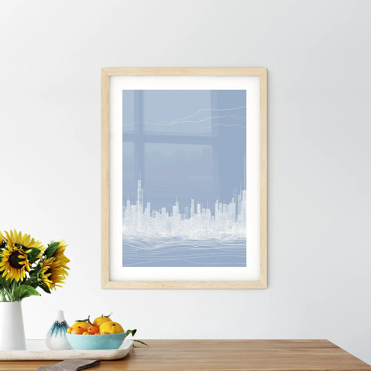 Boston Skyline - A White Cityscape With Blue Sky Custom Print