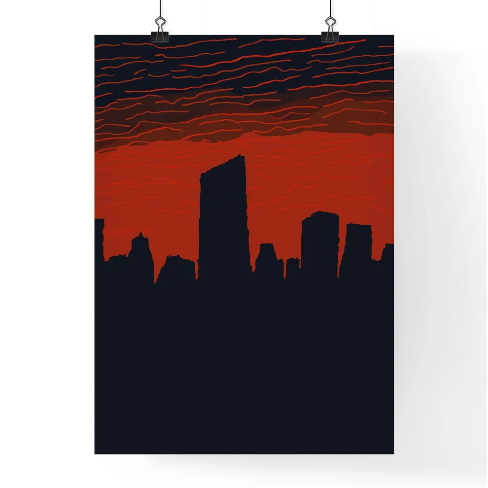 Chicago Skyline - A Silhouette Of A City With Red Sky Poster