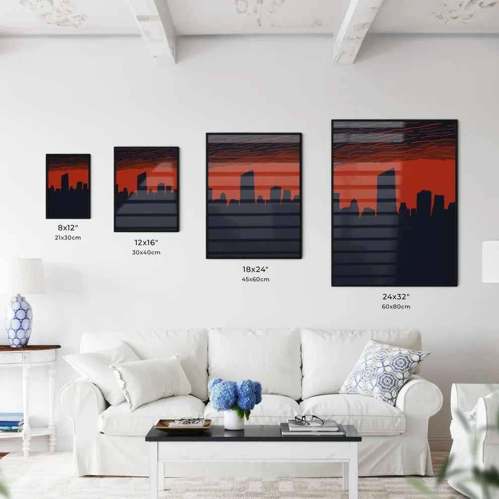Chicago Skyline - A Silhouette Of A City With Red Sky Size Chart