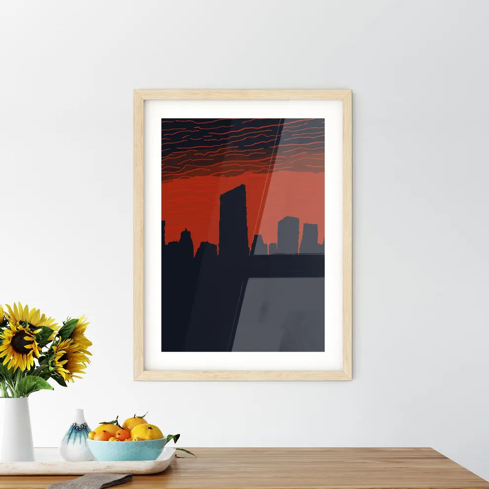 Chicago Skyline - A Silhouette Of A City With Red Sky Custom Print