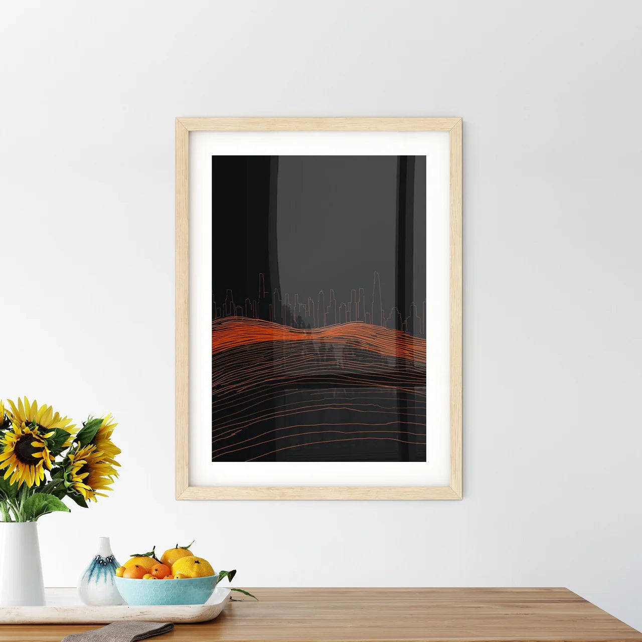 Chicago Skyline - A City Skyline With Orange Lines Custom Print