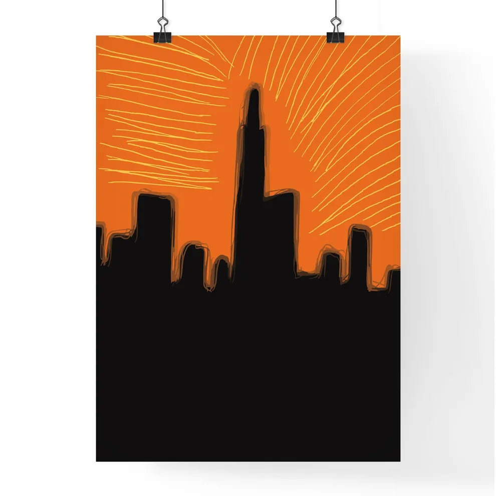 Chicago Skyline - A Silhouette Of A City With Orange Sky Poster