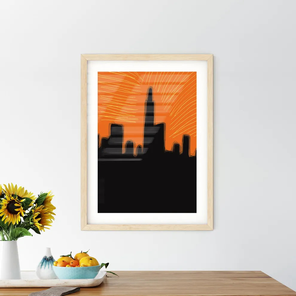 Chicago Skyline - A Silhouette Of A City With Orange Sky Custom Print