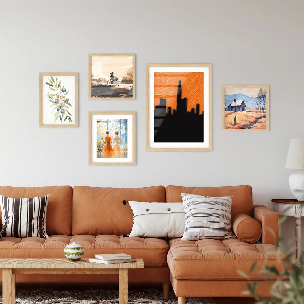 Chicago Skyline - A Silhouette Of A City With Orange Sky Interior Design