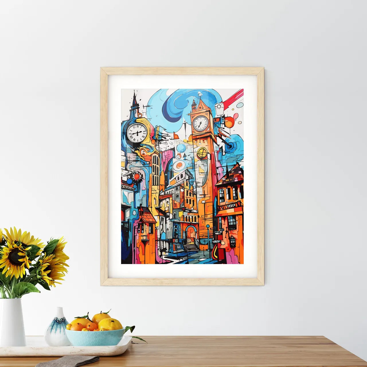 Exploring The City - A Colorful Painting Of A Clock Tower Custom Print