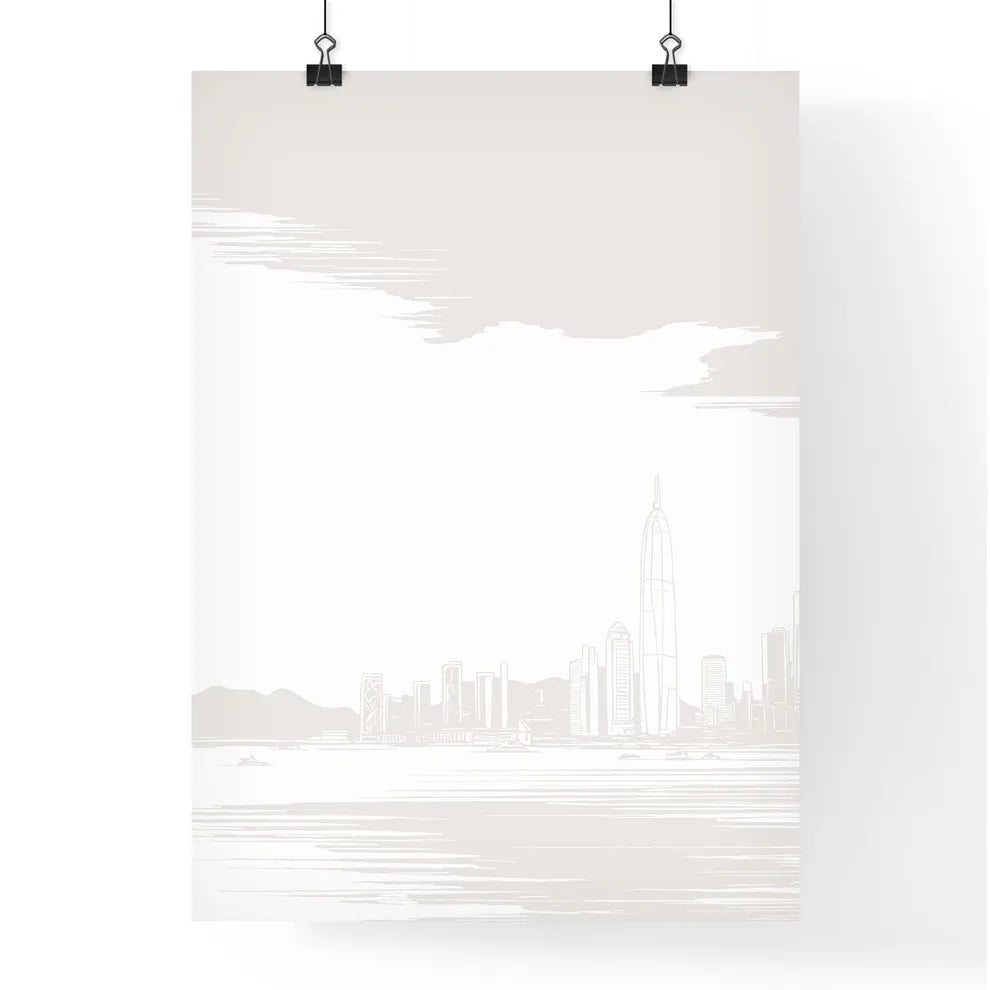 Hong Kong Waterfront Skyline - A City Skyline With Mountains In The Background Poster