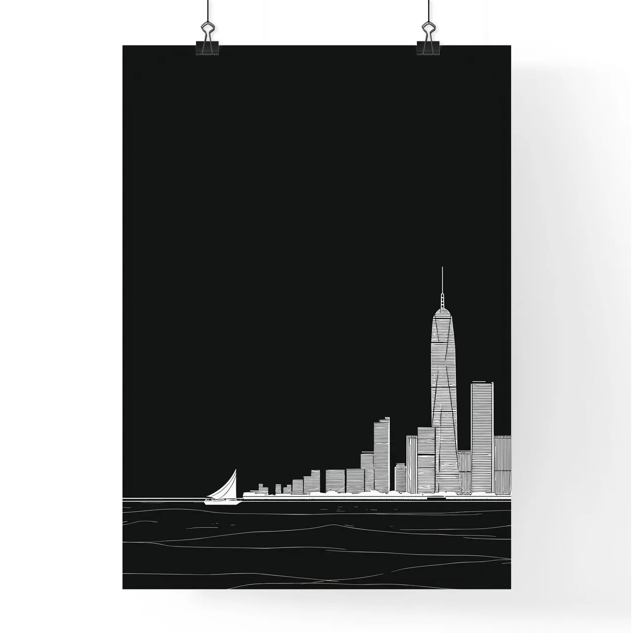 Hong Kong Waterfront Skyline - A City Skyline With A Sailboat In The Distance Poster